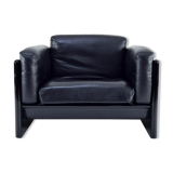 Fauteuil Simone en cuir noir par Ufficio Progetti Gavina pour Simon International