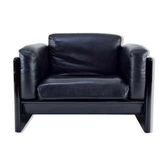 Black Leather Simone Armchair by Ufficio Progetti Gavina for Simon International