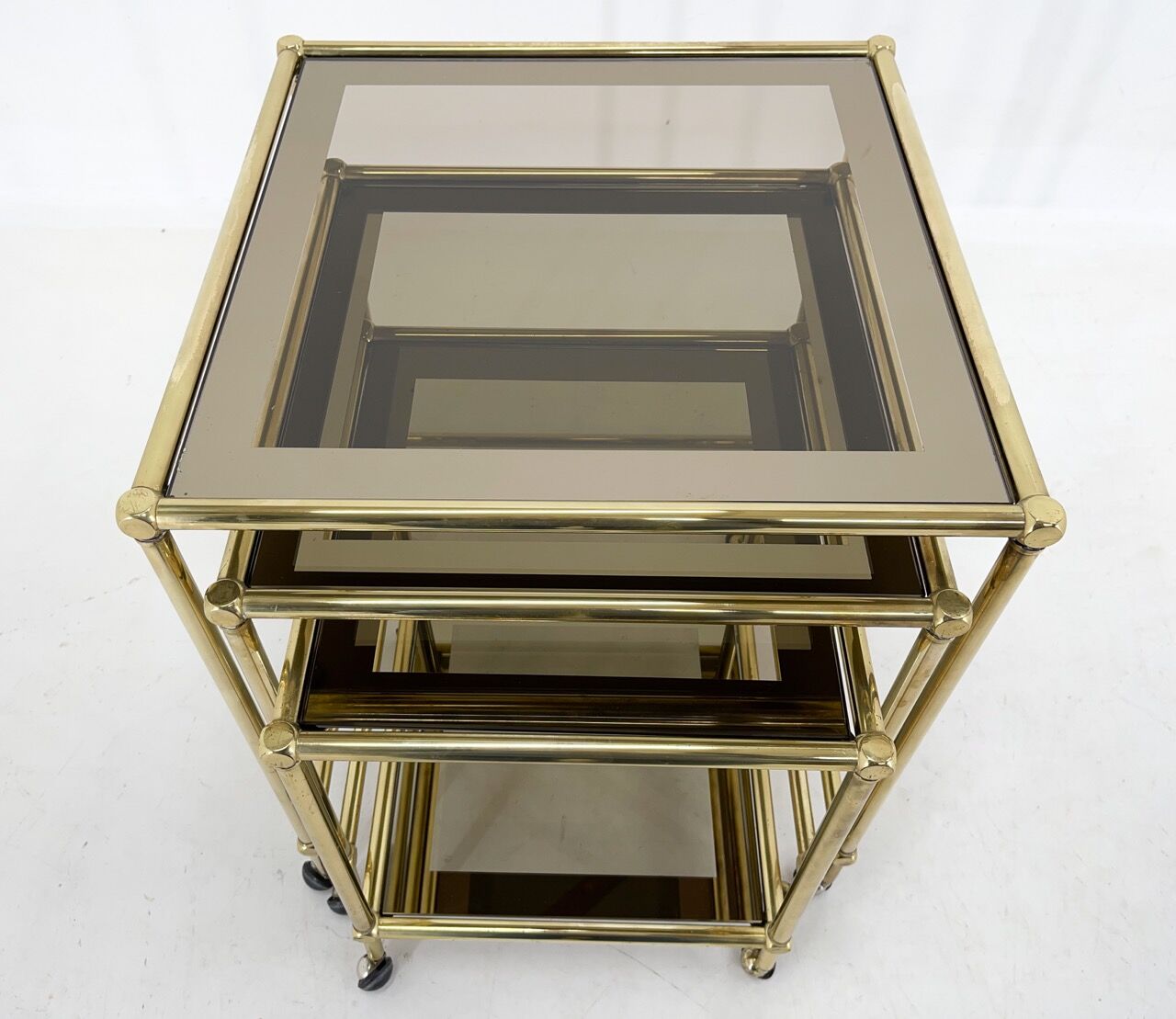 1970's italian brass & smoked glass nesting tables
