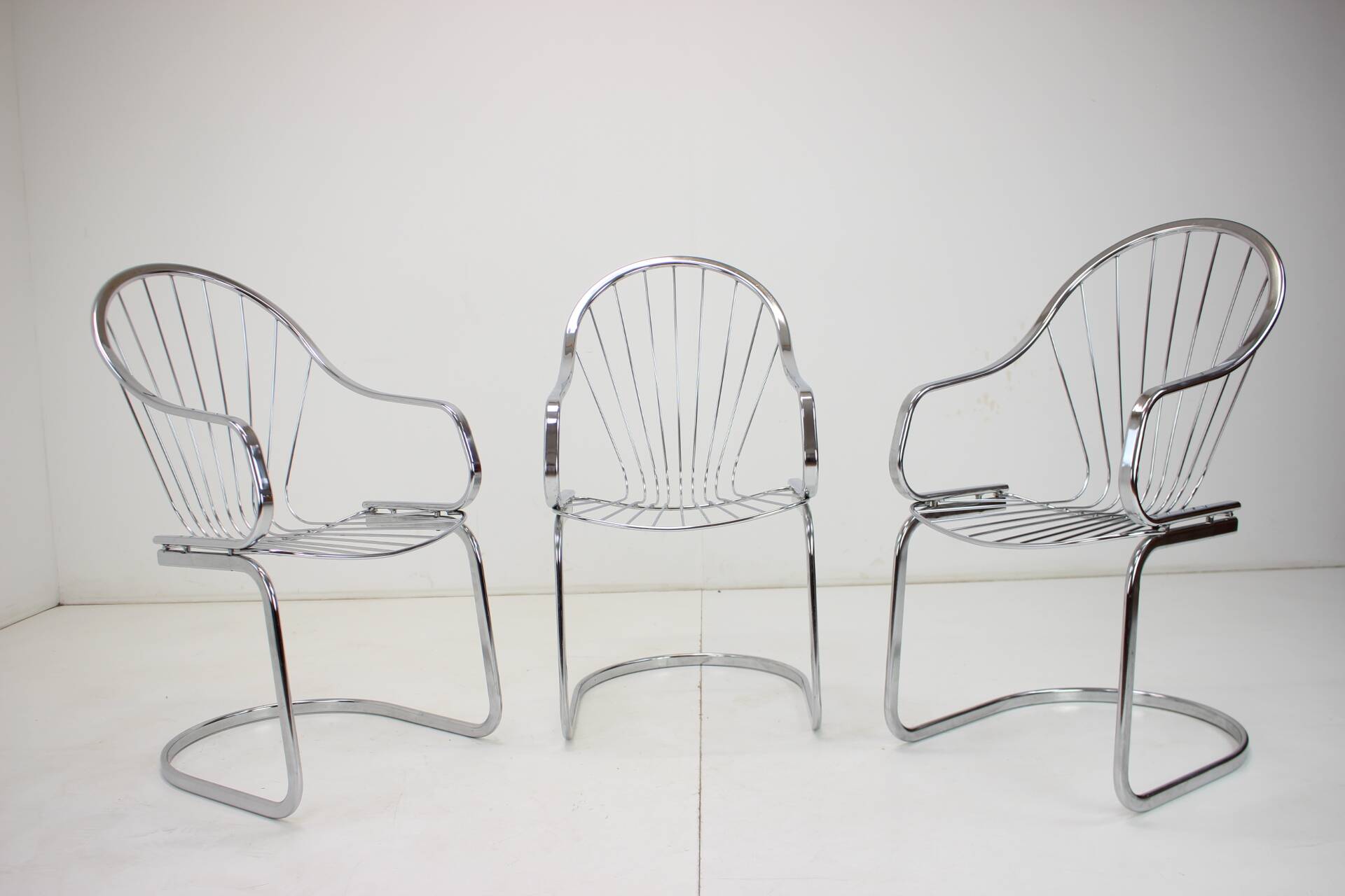 Midcentury set of three chrome dining chairs