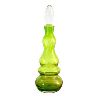 Vintage Green Decanter, Sculpted Glass Carafe, Rare Item, Wet Bar Decor
