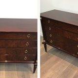 Neoclassical chest of drawers in mahogany and brass