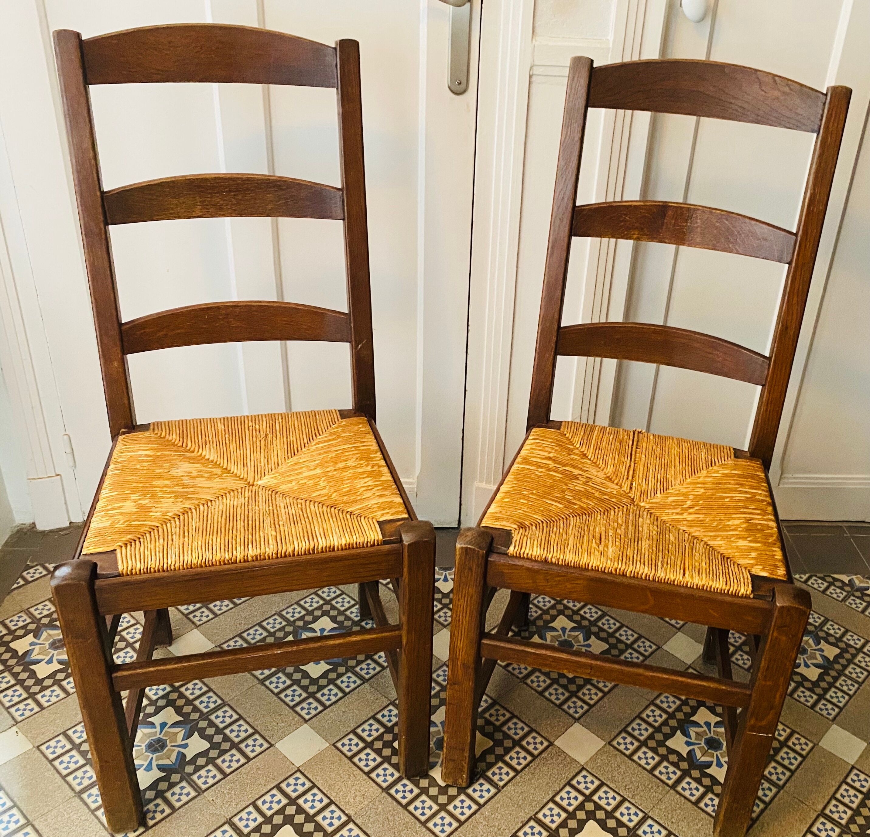 Lot de 2 chaise bois et paille