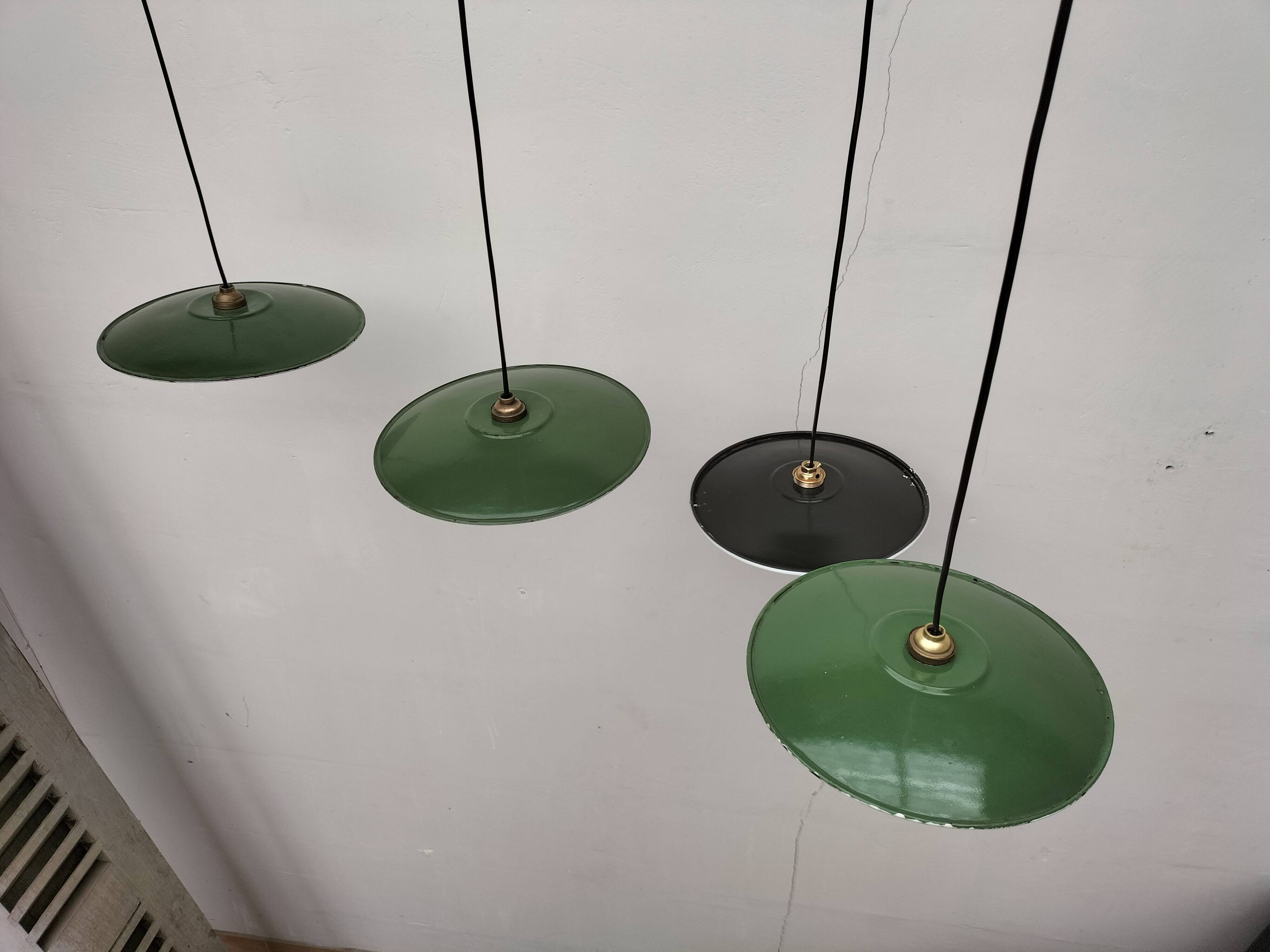 Enameled sheet metal pendant lights