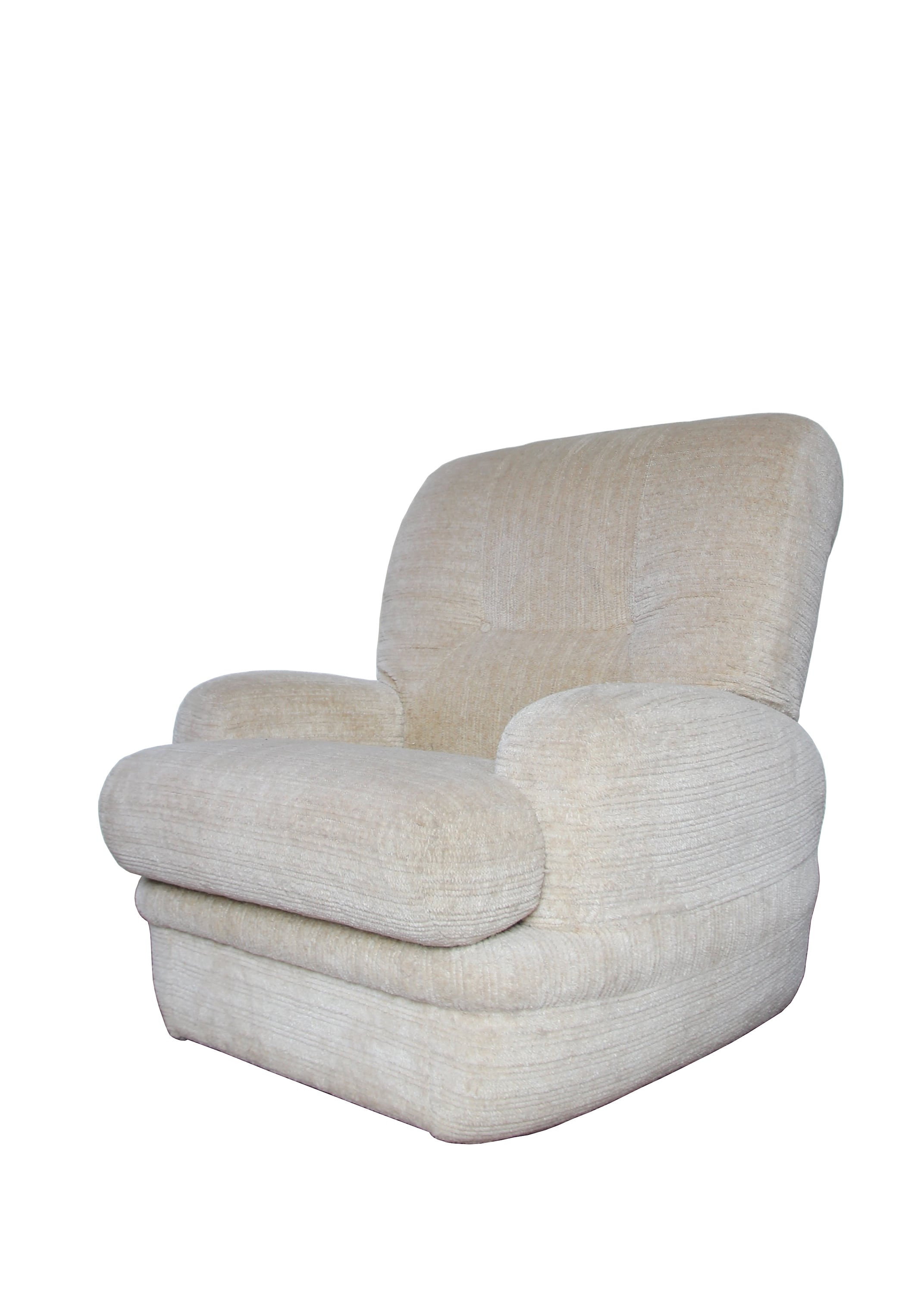 Pair of vintage armchairs in cream corduroy