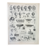 Old engraving 1898, Old hot air balloon, ballooning • Lithograph, Original plate