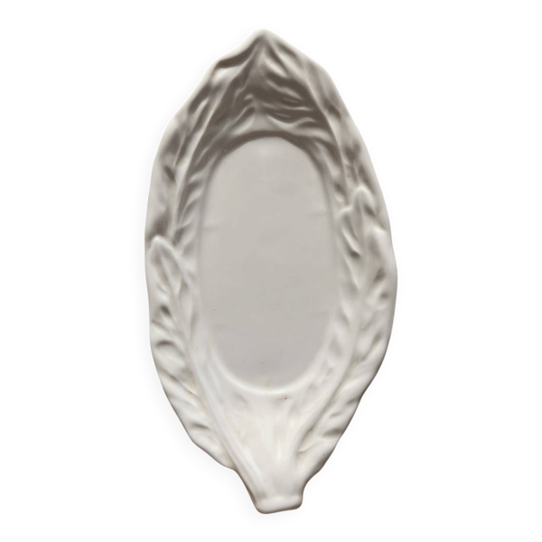 Coupelle ancienne feuille en barbotine blanche anglaise