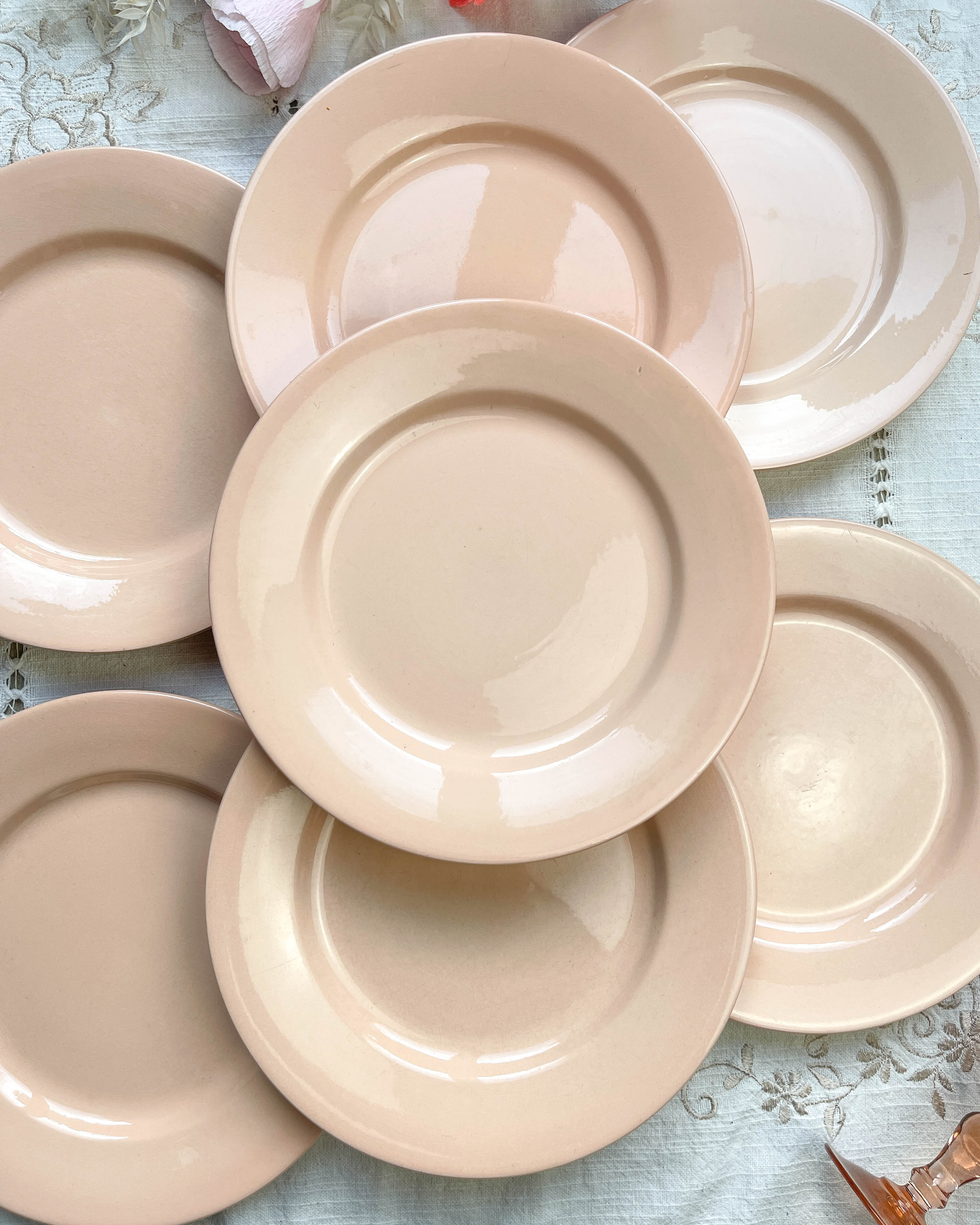 7 Flat plates Rose Digoin Sarreguemines