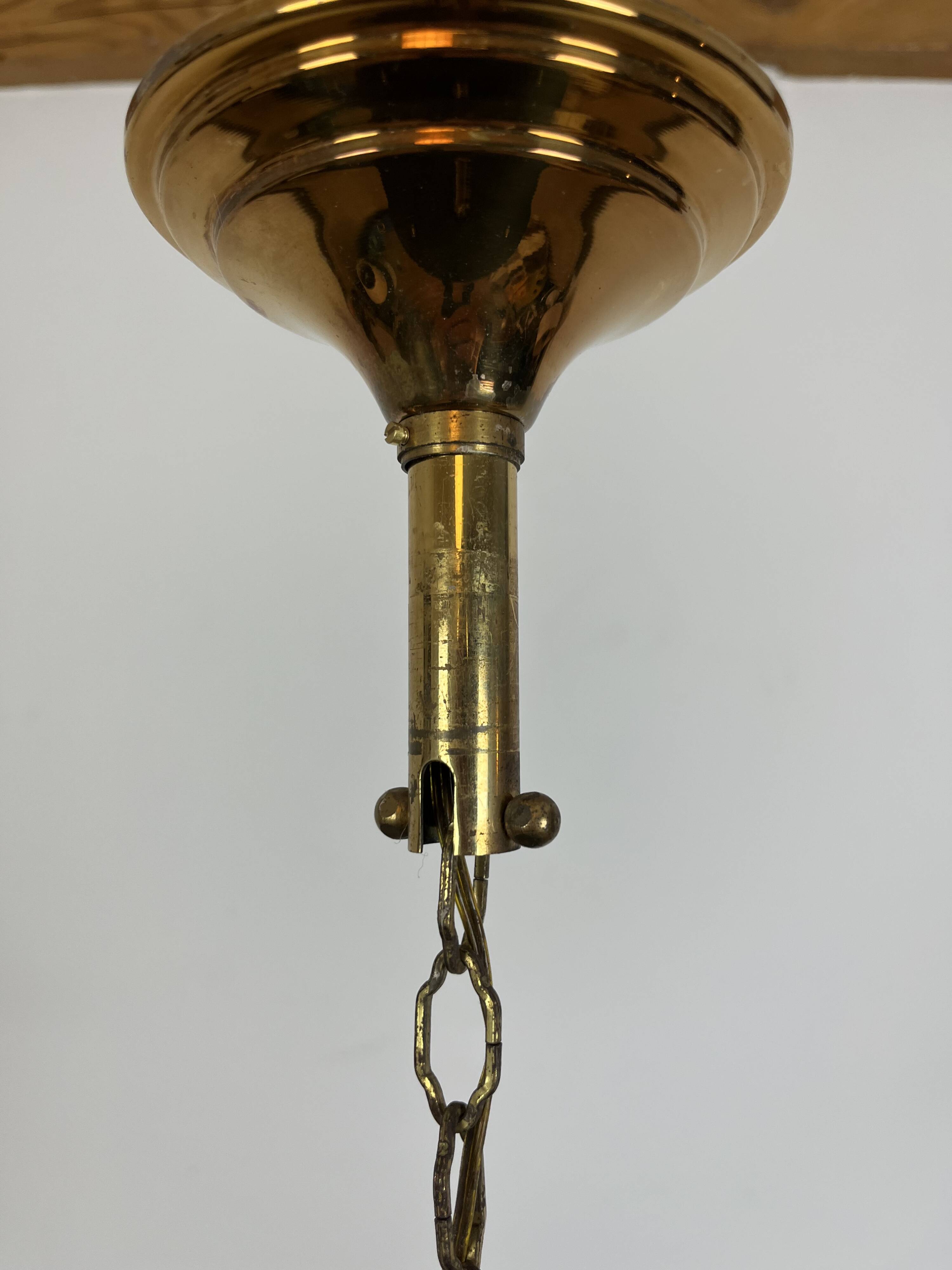50s lantern pendant light, opaline and metal