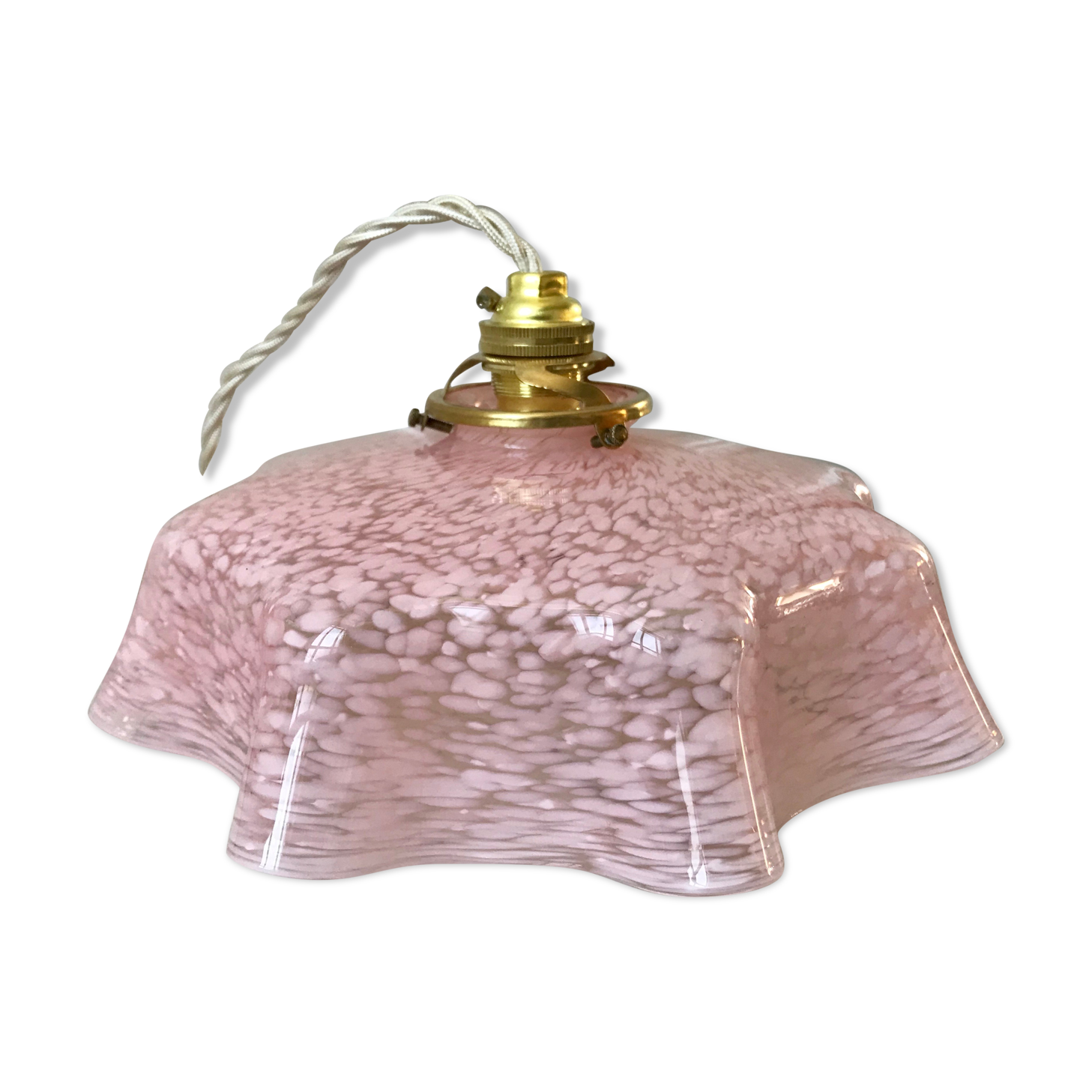 Walking suspension in Clichy glass speckled pink bobon years 20-30