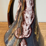 Vase de style fat lave avec poignée, victoire, glaçage goutte à goutte violet, jaune et noir