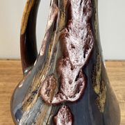 Fat lava style vase with handle, victory, purple, yellow & black drip glaze
