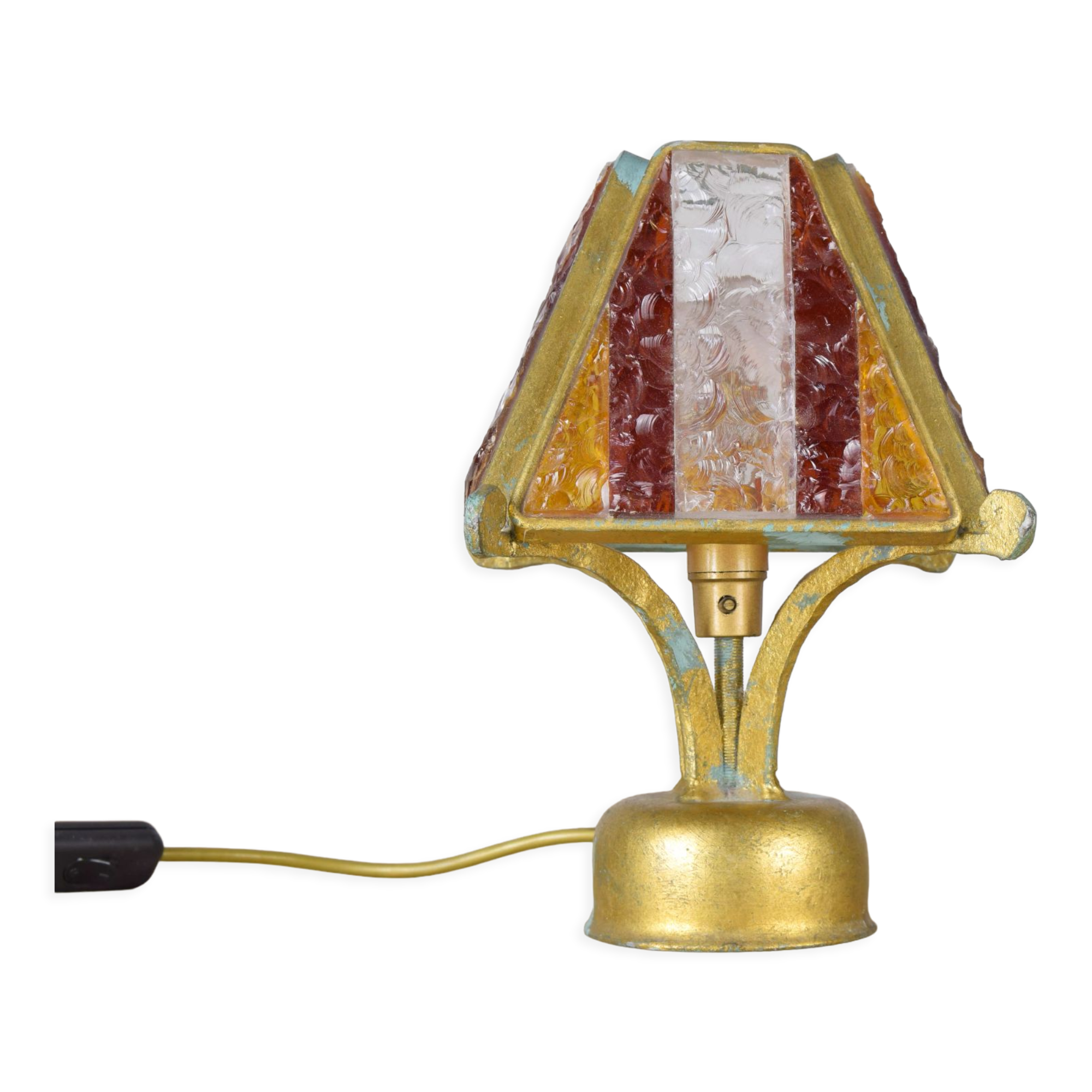 Brutalist table lamp in metal and hammered murano by longobard italy