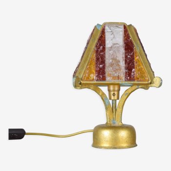 Brutalist table lamp in metal and hammered murano by longobard italy