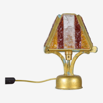 Lampe de table brutaliste en métal et murano martelé par longobard italie