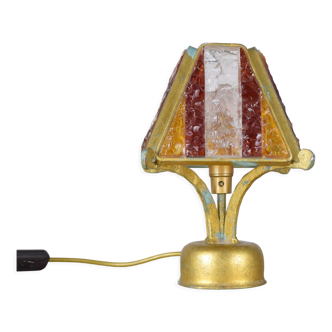 Brutalist table lamp in metal and hammered murano by longobard italy