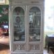 Antique carved buffet display cabinet with gray patina