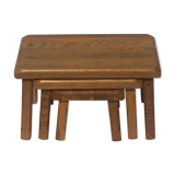 Tables gigognes en chêne brutaliste hollandais, années 1970