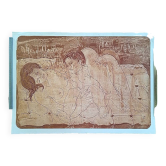 lithographie offset d'art -mère et enfant - effet sanguine - 58 x 48 cm