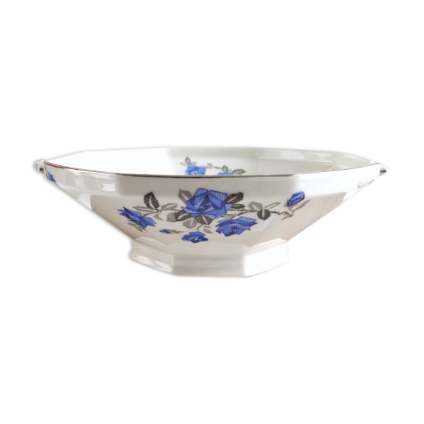Old porcelain hollow dish of Limoges blue flowers