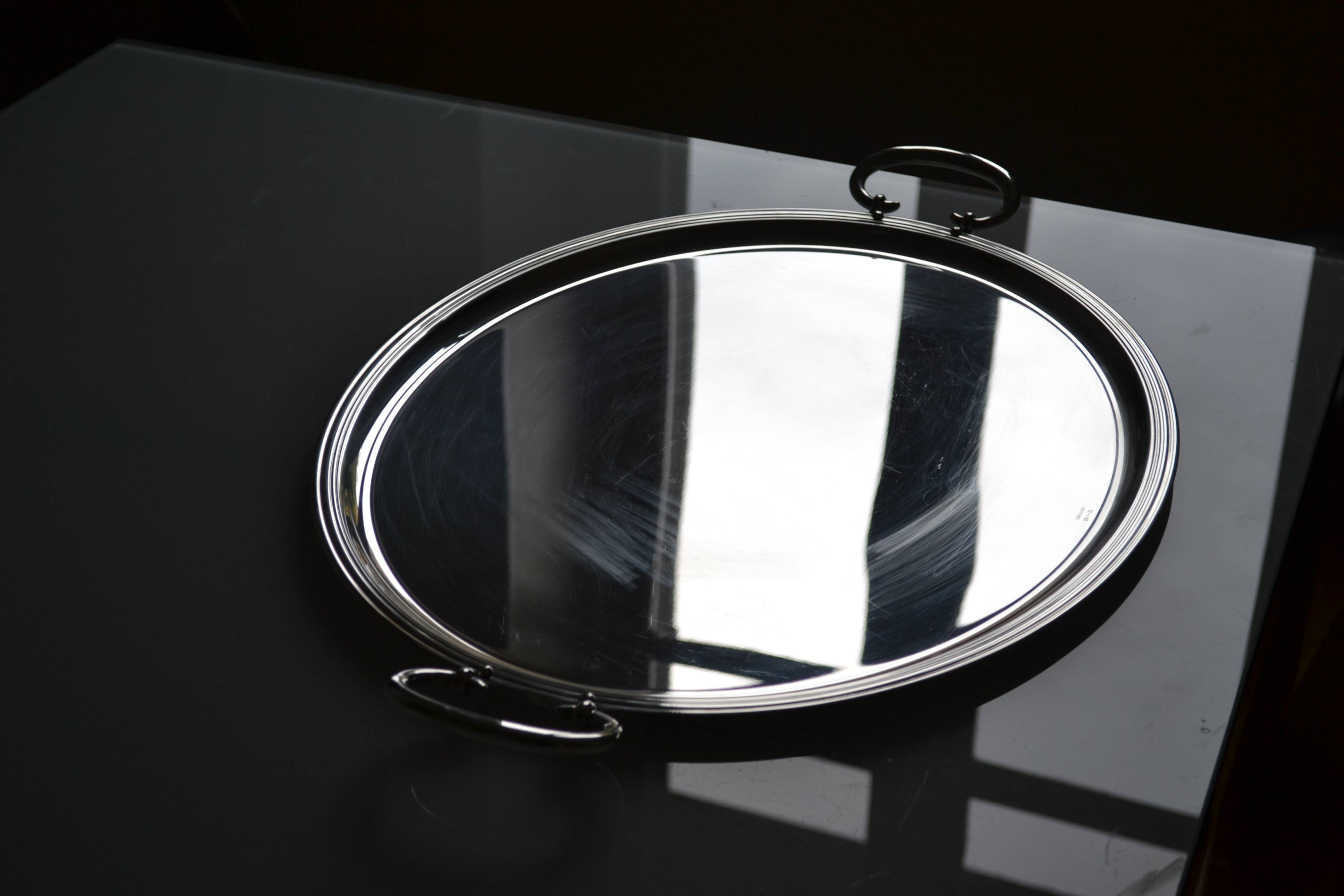 Christofle Silver-plated metal serving tray + box 64 x 42 cm