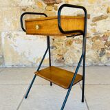 Vintage oak bedside table with black metal legs circa 50s/60s