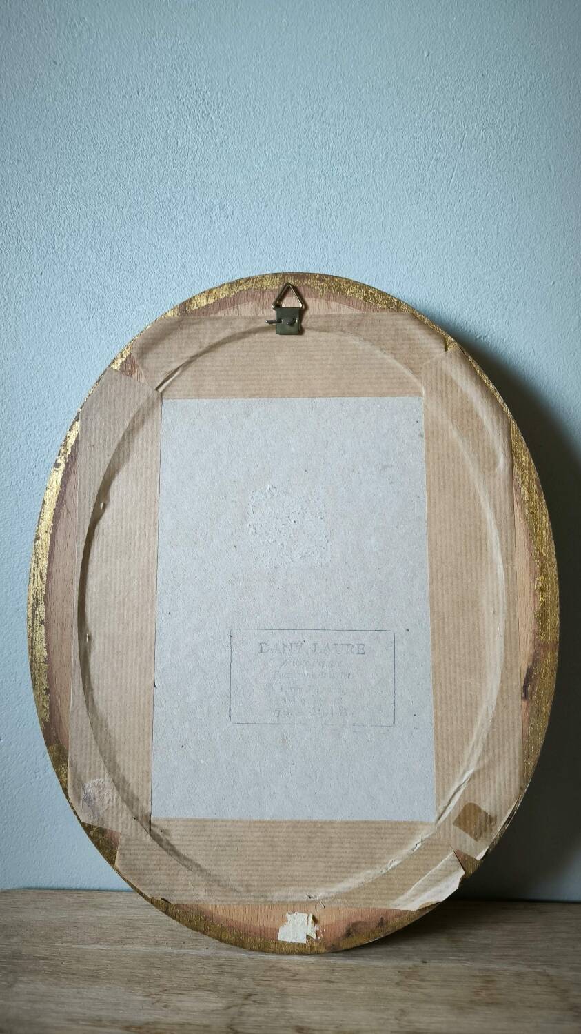 Oil painting flowers framed oval with glass Dany Laure artist painter Paris 16th