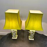 Pair of Faux Bamboo French Ceramic Table Lamps, French 1970s