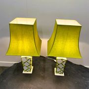 Pair of Faux Bamboo French Ceramic Table Lamps, French 1970s