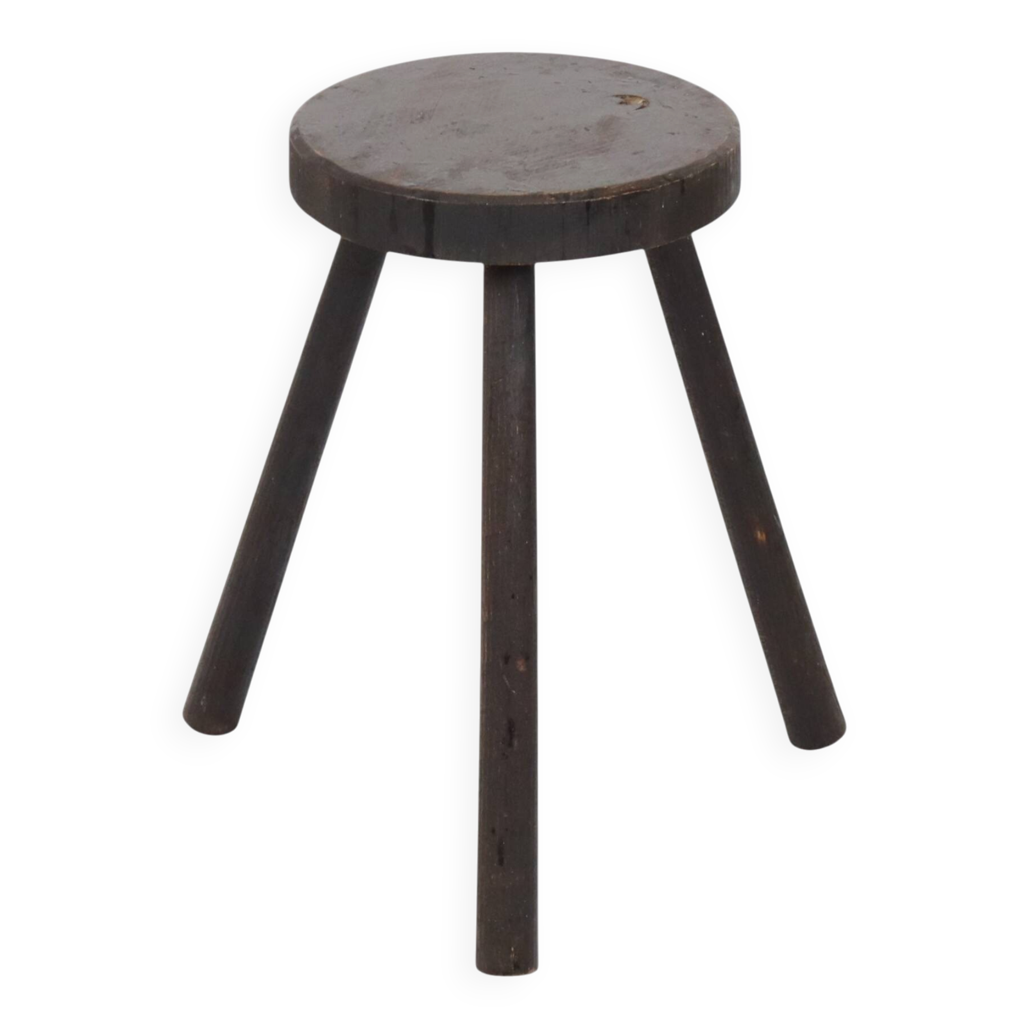 Vintage Rustic Three-Legged Stool, Solid Stained Wood, 45 cm