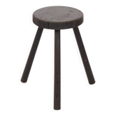 Vintage Rustic Three-Legged Stool, Solid Stained Wood, 45 cm