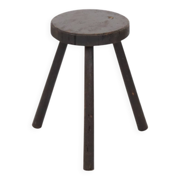 Vintage Rustic Three-Legged Stool, Solid Stained Wood, 45 cm
