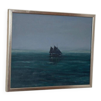 Swedish Oil on Canvas – “Sailboat at Sea”