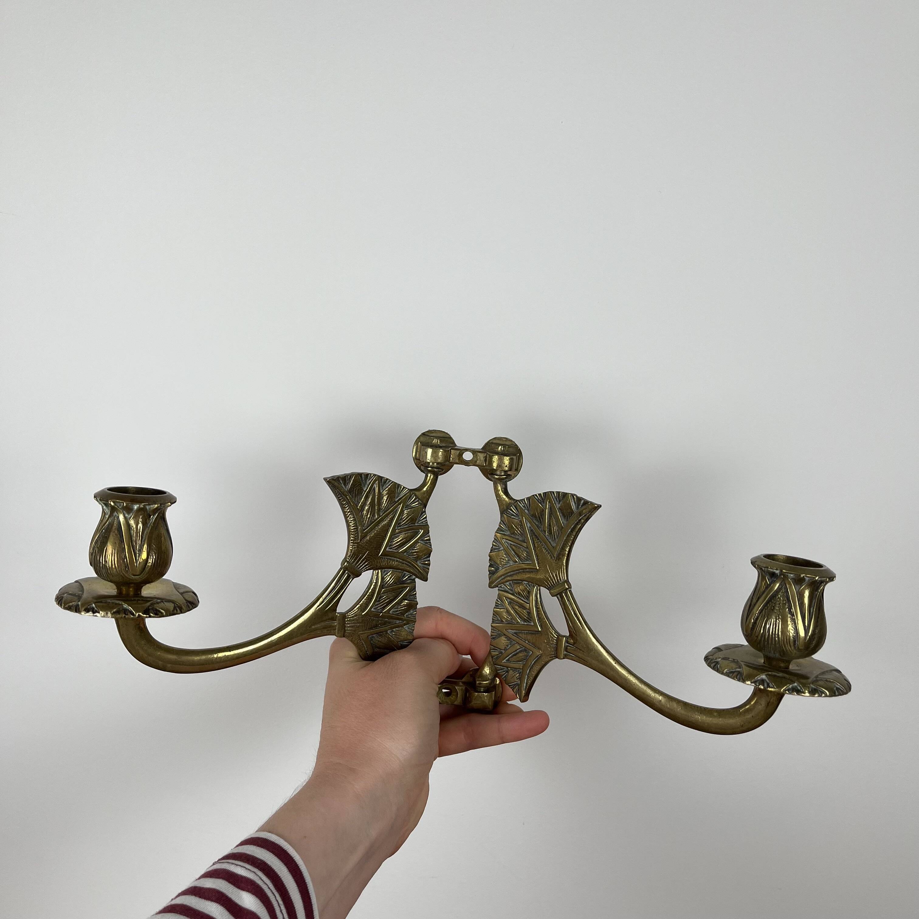 Antique brass wall candle holder – Art Deco double arm wall light