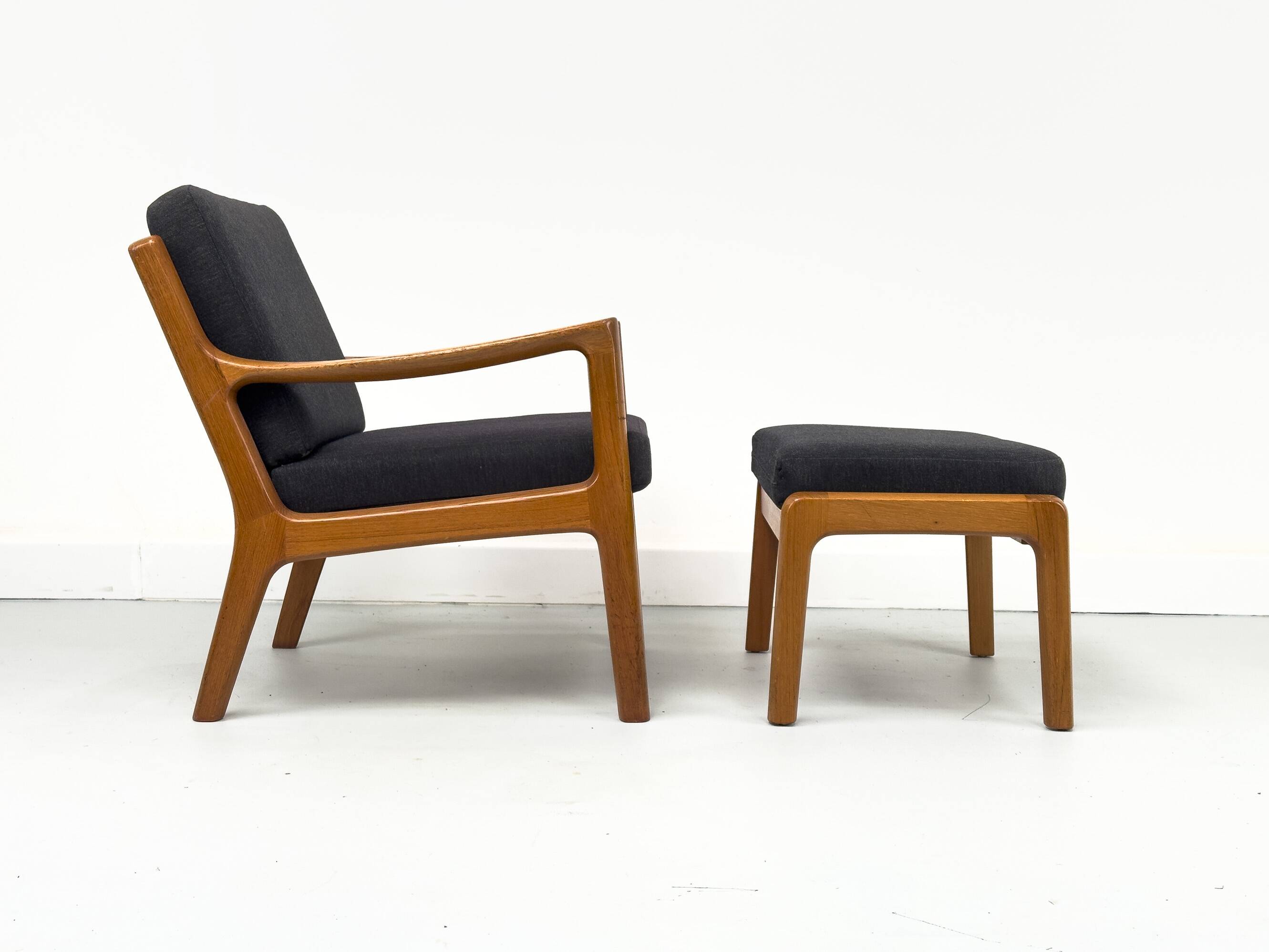 Senator Lounge Chair and Ottoman in Teak and Wool by Ole Wanscher for P. Je
