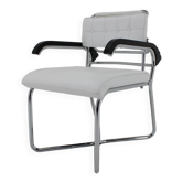 Fauteuil réglable chromé Bauhaus restauré des années 1940 en cuir blanc, Tchécoslovaquie