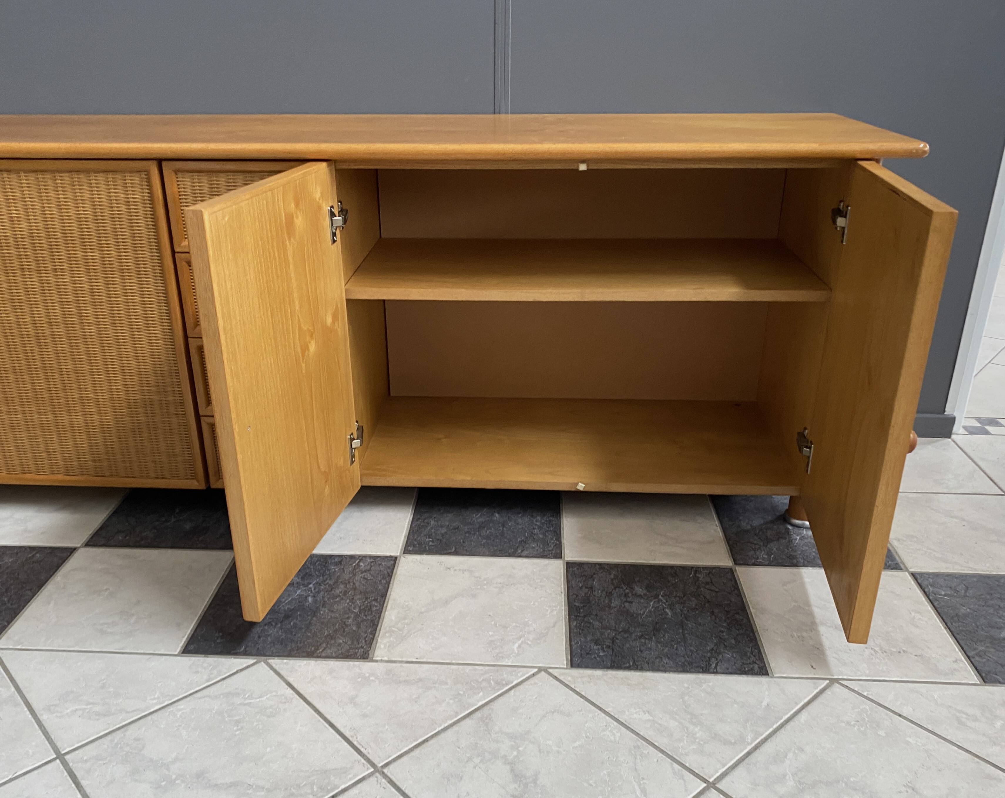 Large blonde Wicker & wood webbing sideboard