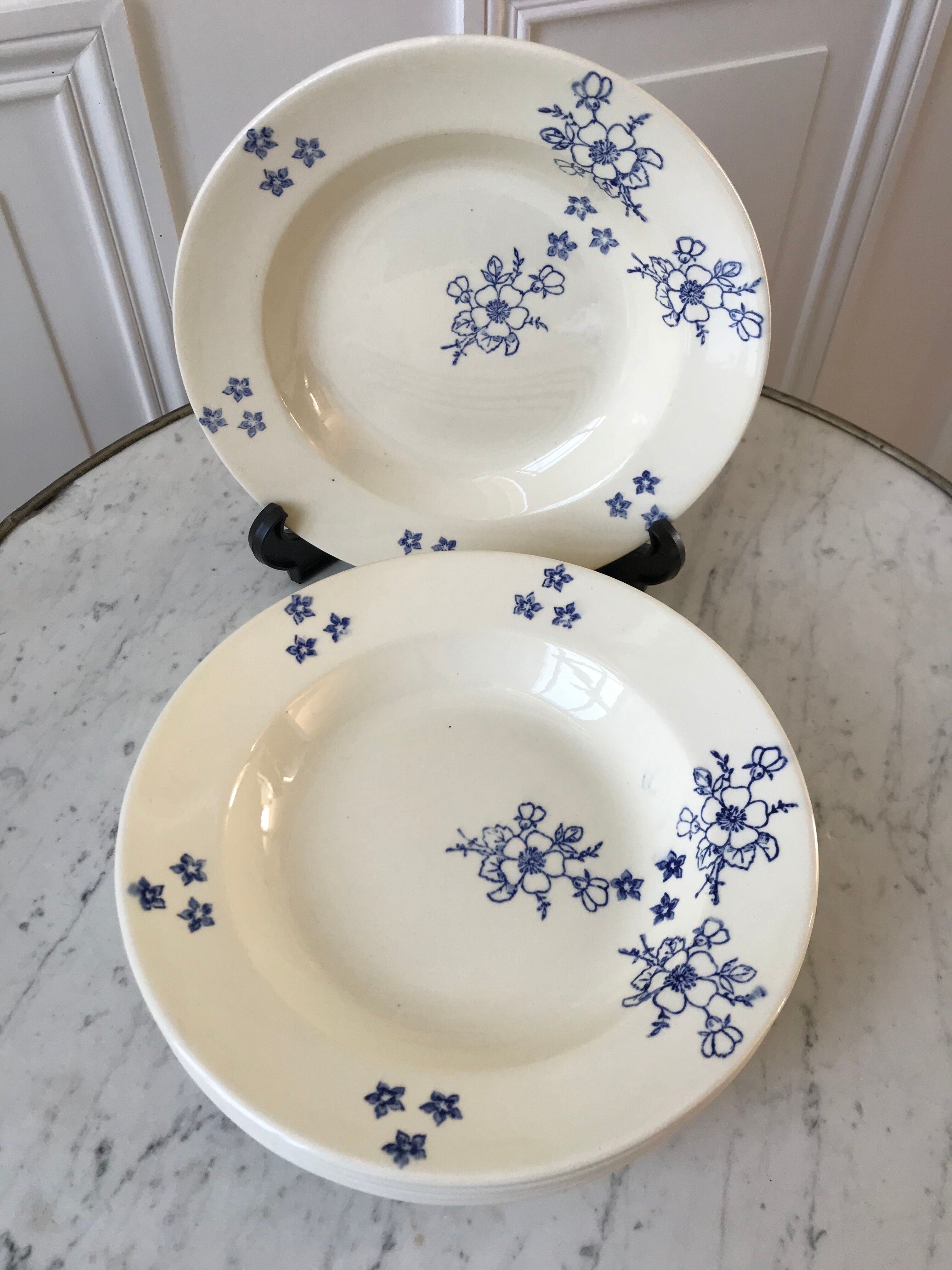 Set of 6 hollow plates Longwy 20s
