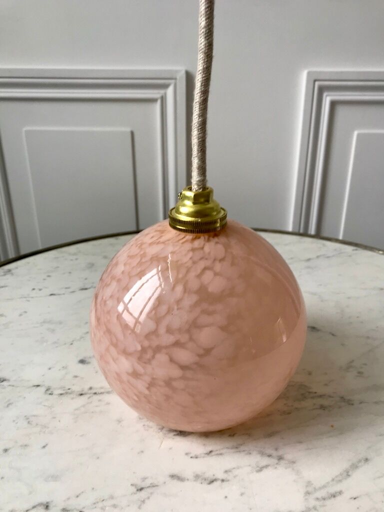 Suspension glass ball of Clichy pink 20s