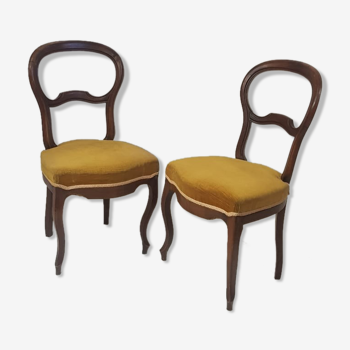 Pair of Louis Philippe velvet mustard chairs