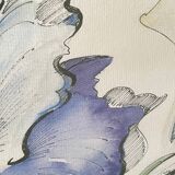 Iris flower on paper with vintage wooden frame