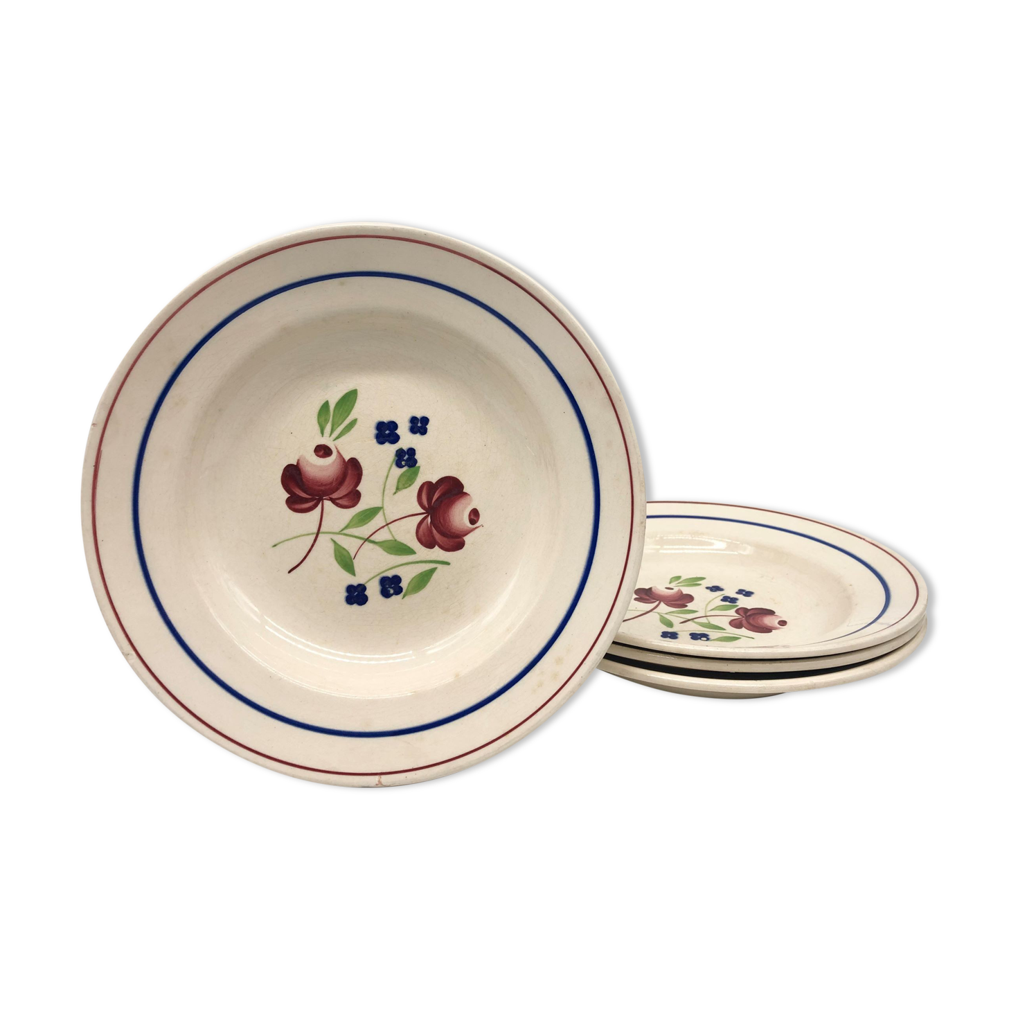 4 hollow plates "lunéville" bagatelle model, hand-painted décor