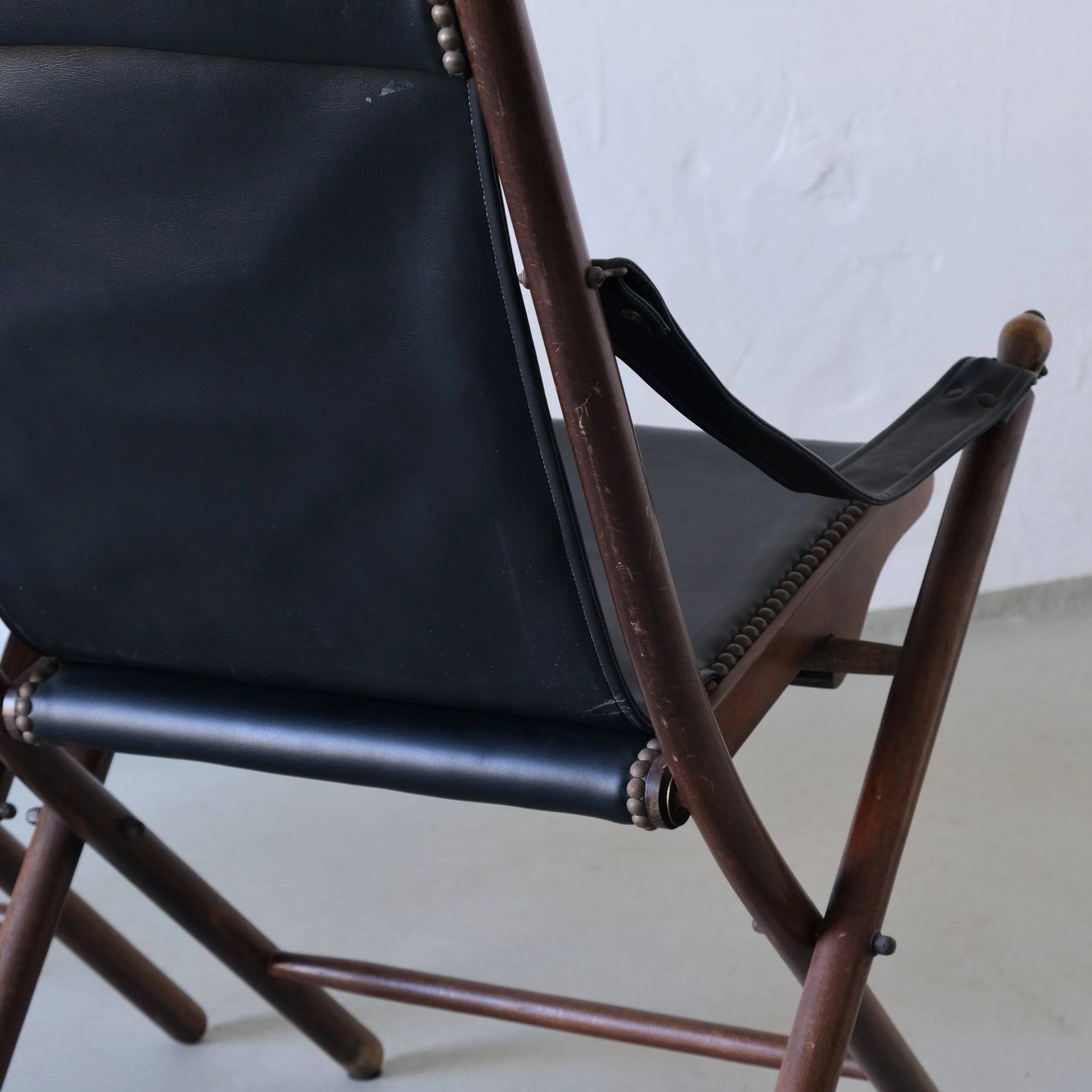 Vintage folding chair and tray table set | Campaign style
