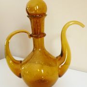 Blown glass carafe from Biot, amber, bubbled, vintage 70s