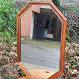 Vintage octagonal mirror in solid wood 55x36cm