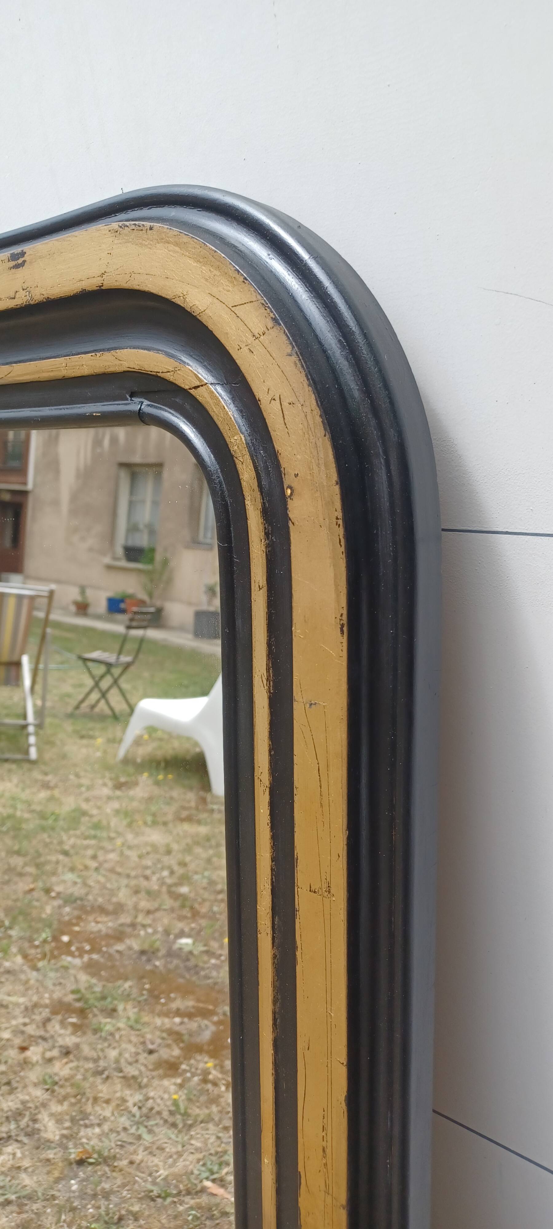 Vintage grand mirror in the 1970s style black and gold 109 x 79 cm