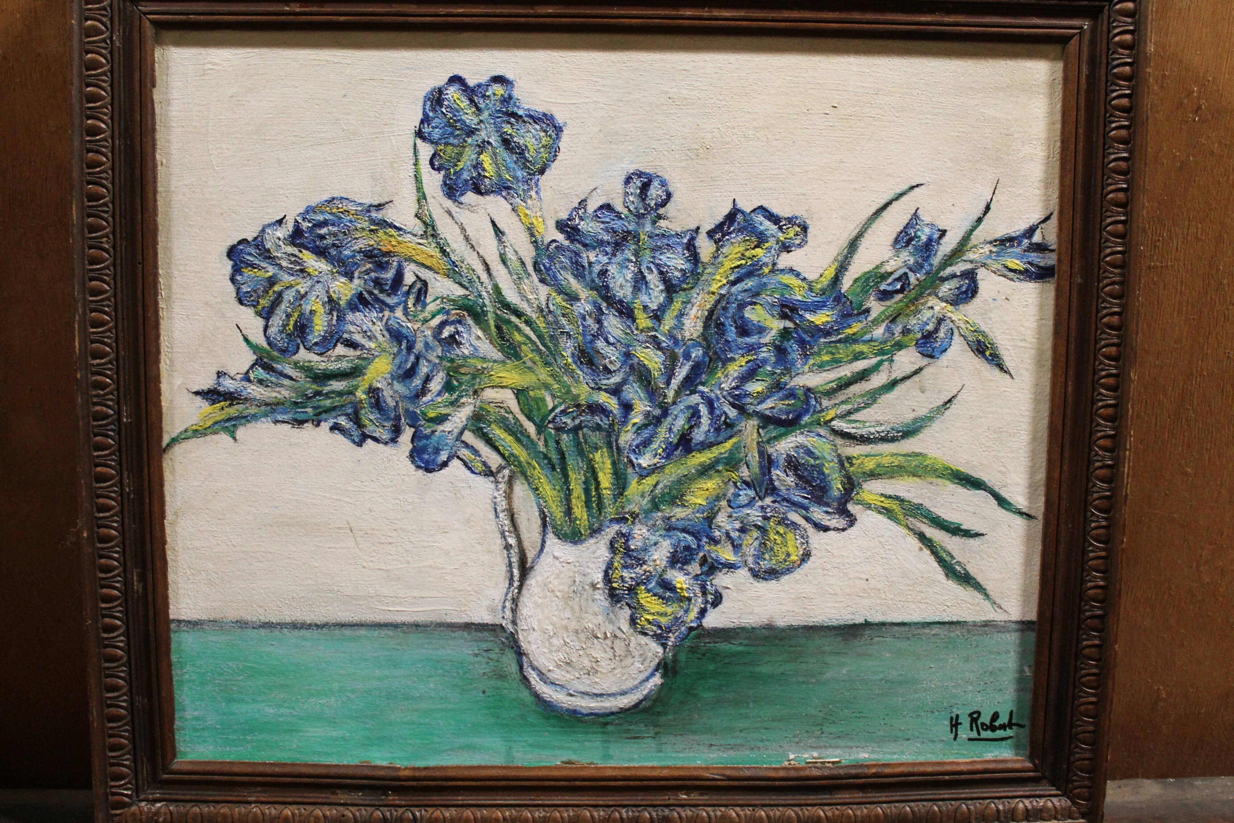 Oil on canvas bouquet of iris