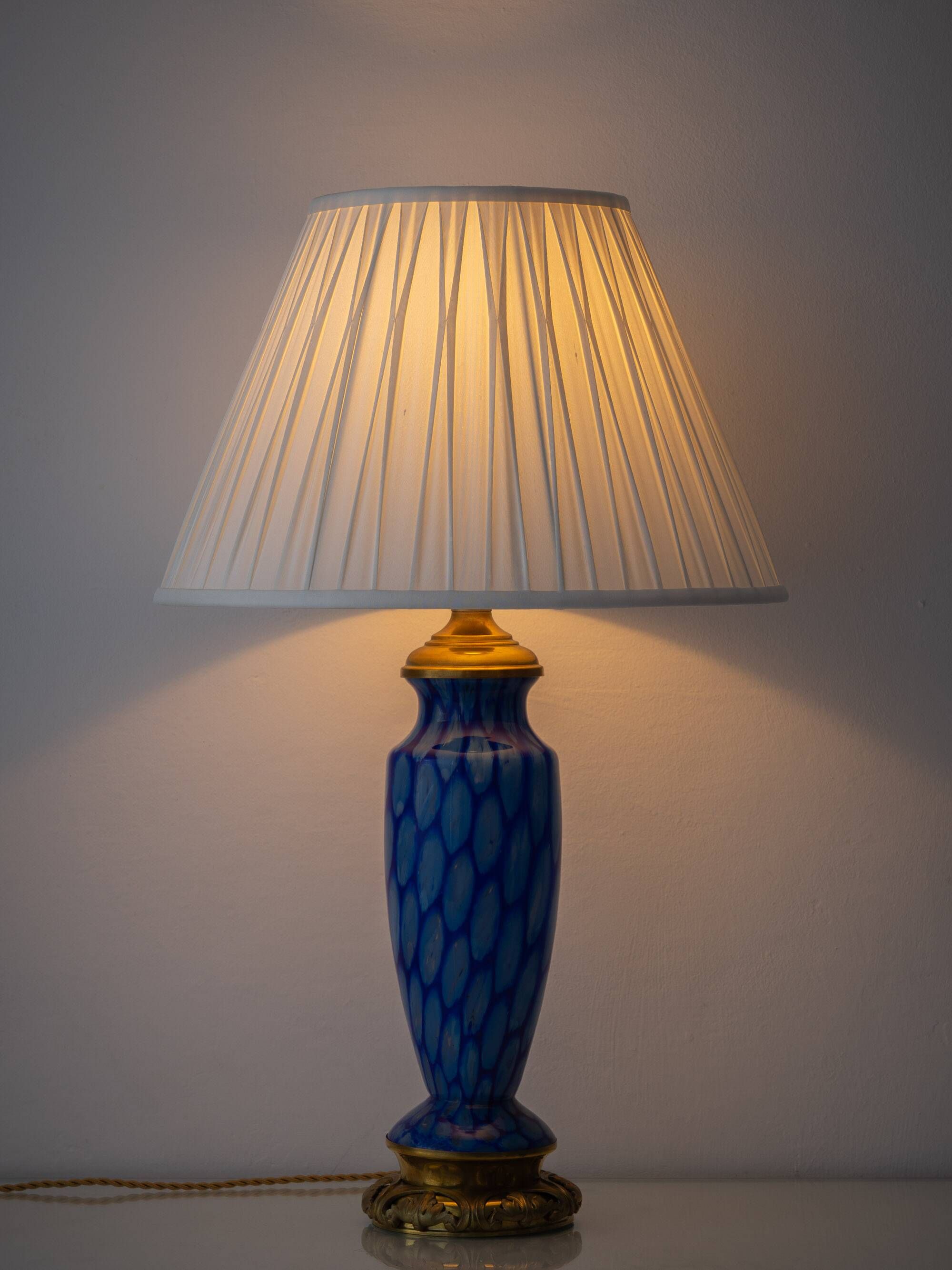 Bohemian Blue Art Glass Table Lamp, Czechoslovakia, circa 1920s