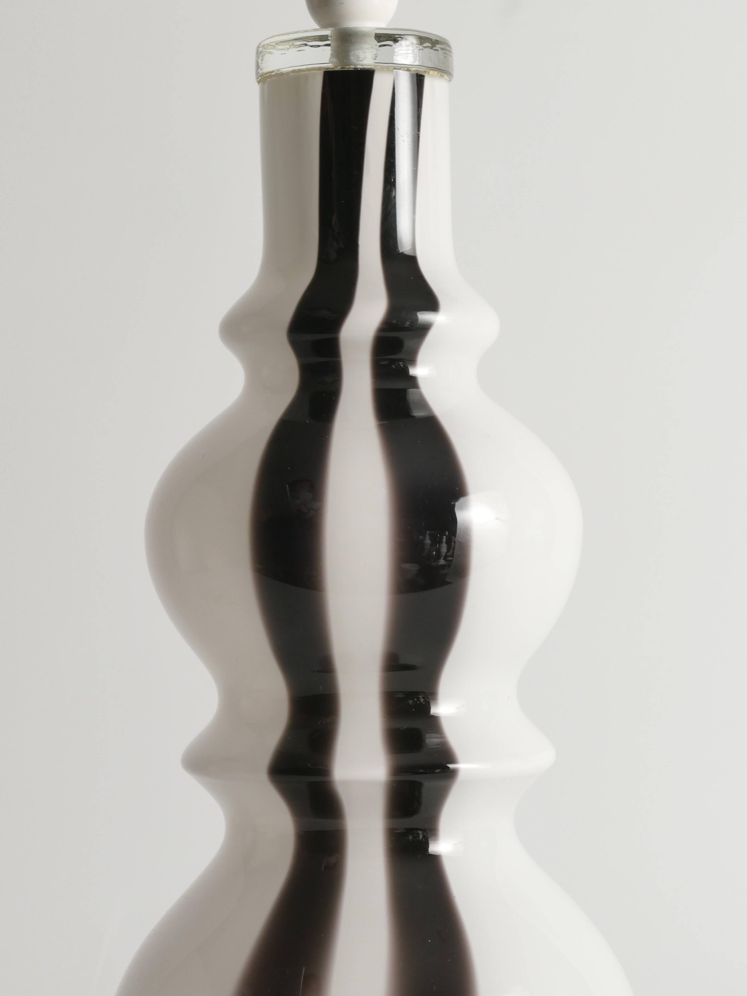 Sculptural Art Glass Murano Style Table Lamp, Black & White, 1960s