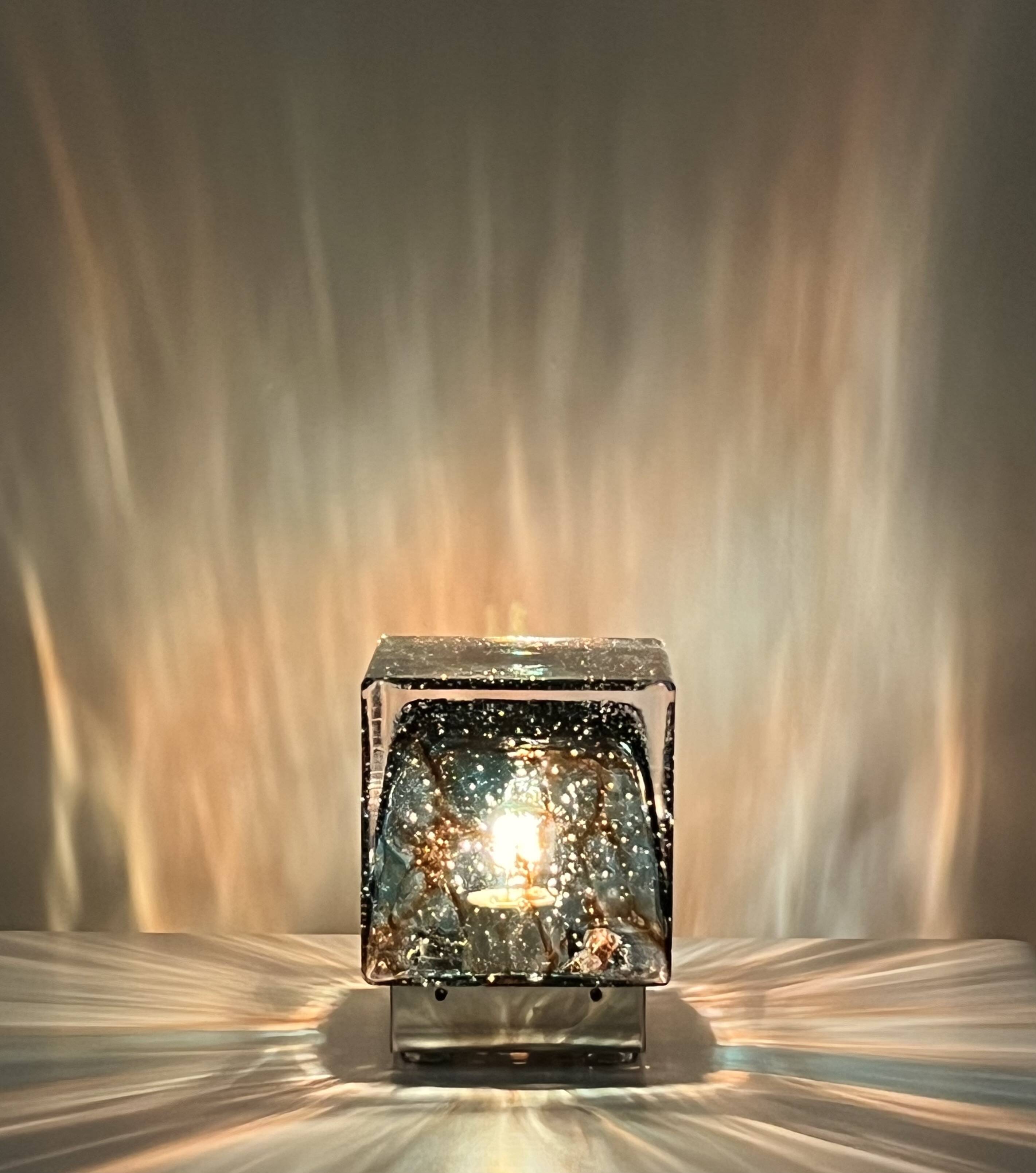 Cubical glass table lamp from Murano by Limburg, Germany, 1970s.